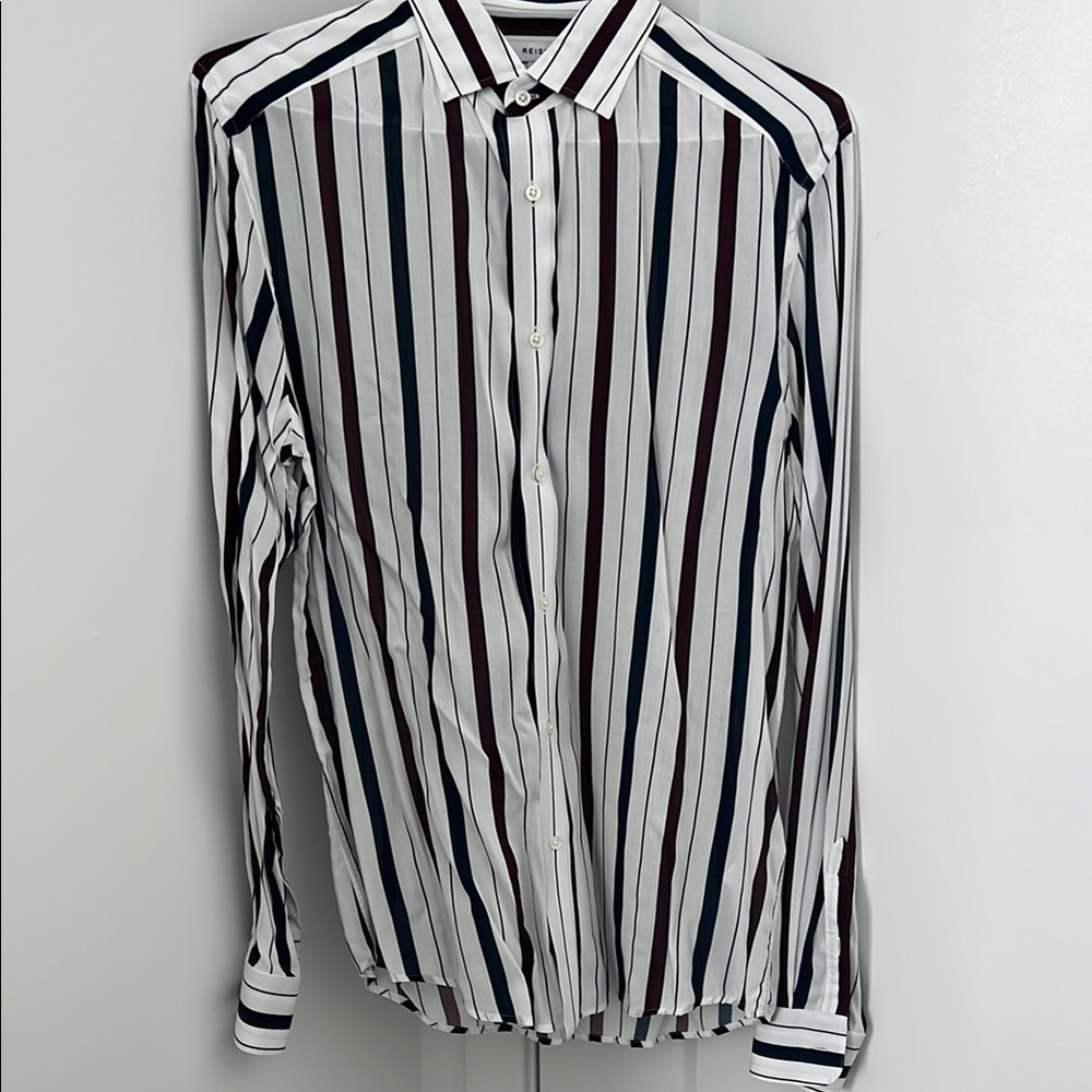 Reiss Black and White Casual Button Down Shirt with Striped Pattern